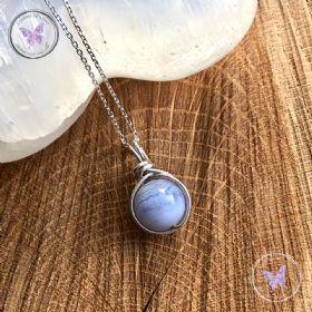 Blue Lace Agate Wire Wrapped Pendant